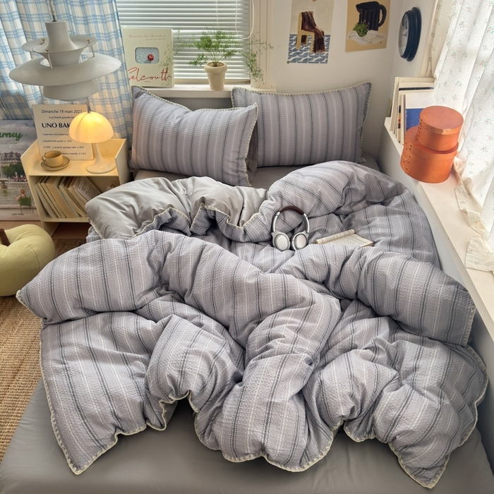 91家纺网 家纺一手货源 找家纺 （总）典曼家纺 2026新款A类全棉华夫格提花贝壳边四件套