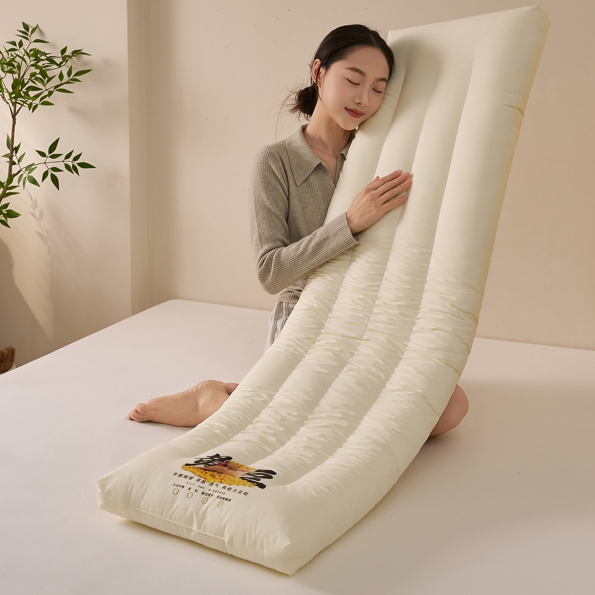 91家纺网 家纺一手货源 找家纺 乐可 2026新款大豆长枕黄豆双人枕枕头枕芯 黄豆双人长枕-1.2m