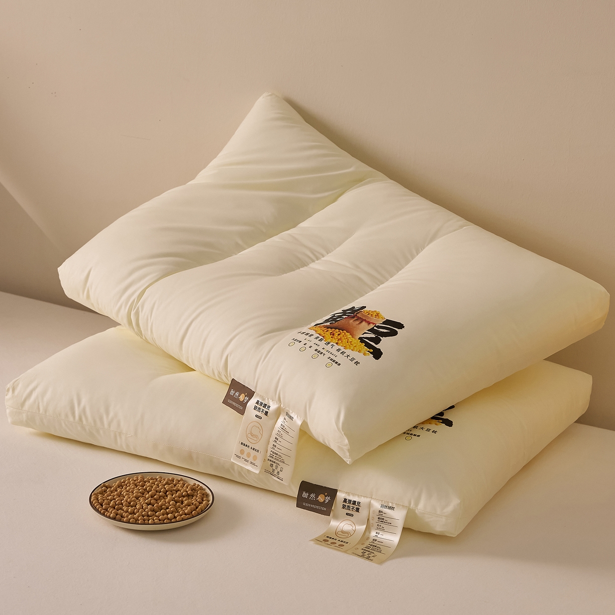 91家纺网 家纺一手货源 找家纺 （总）乐可 2026新款A类全棉大豆枕酣然入梦黄豆枕枕头枕芯