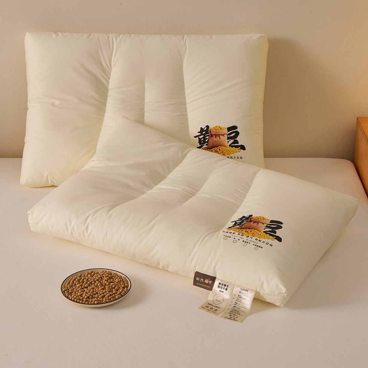 91家纺网 家纺一手货源 找家纺 乐可 2026新款A类全棉大豆枕酣然入梦黄豆枕枕头枕芯 酣然入梦黄豆枕-低