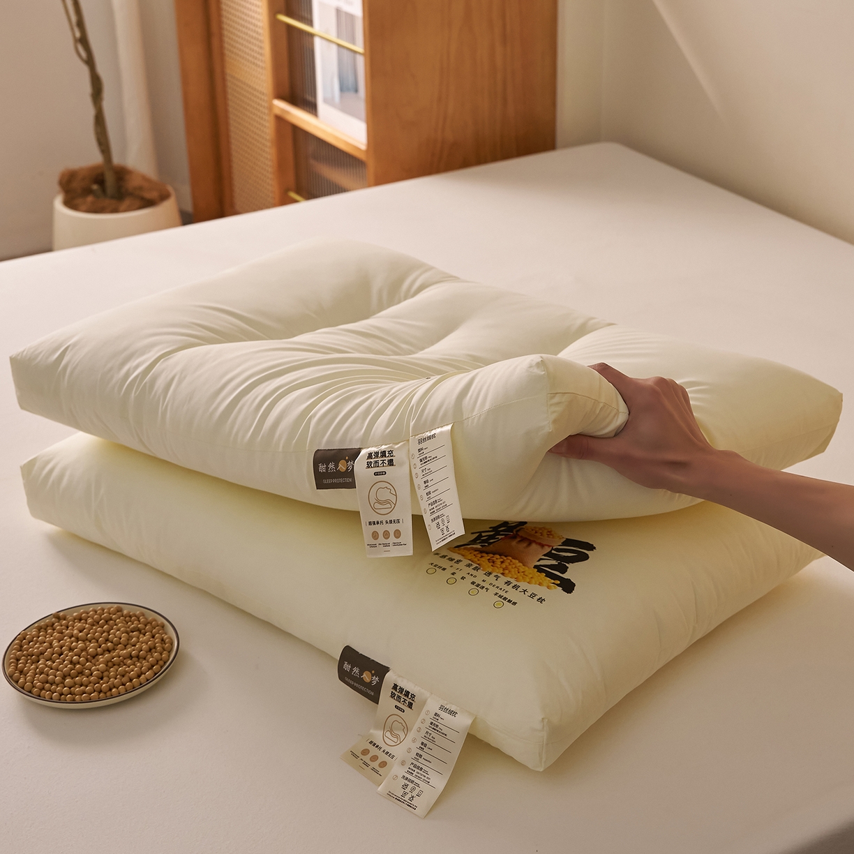 91家纺网 家纺一手货源 找家纺 （总）乐可 2026新款A类全棉大豆枕酣然入梦黄豆枕枕头枕芯