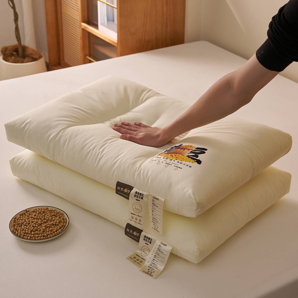 91家纺网 家纺一手货源 找家纺 乐可 2026新款A类全棉大豆枕酣然入梦黄豆枕枕头枕芯 酣然入梦黄豆枕-低