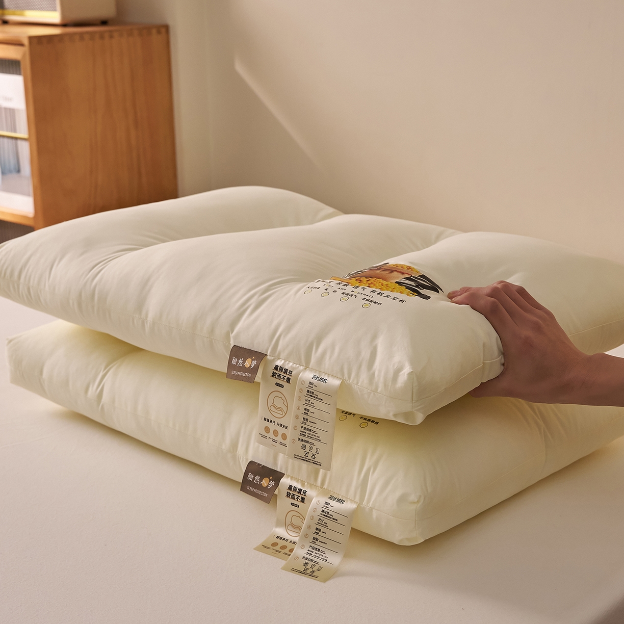 91家纺网 家纺一手货源 找家纺 乐可 2026新款A类全棉大豆枕酣然入梦黄豆枕枕头枕芯 酣然入梦黄豆枕-中