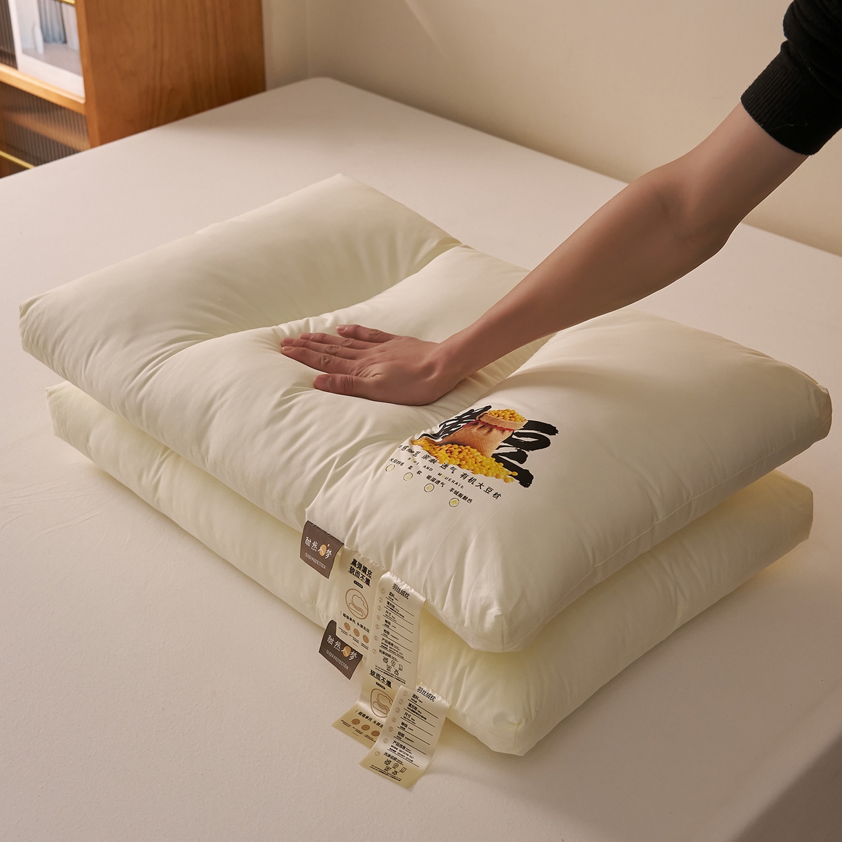 91家纺网 家纺一手货源 找家纺 乐可 2026新款A类全棉大豆枕酣然入梦黄豆枕枕头枕芯 酣然入梦黄豆枕-中