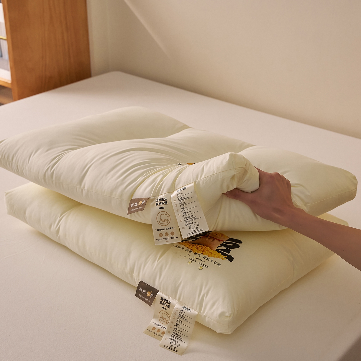 91家纺网 家纺一手货源 找家纺 乐可 2026新款A类全棉大豆枕酣然入梦黄豆枕枕头枕芯 酣然入梦黄豆枕-中