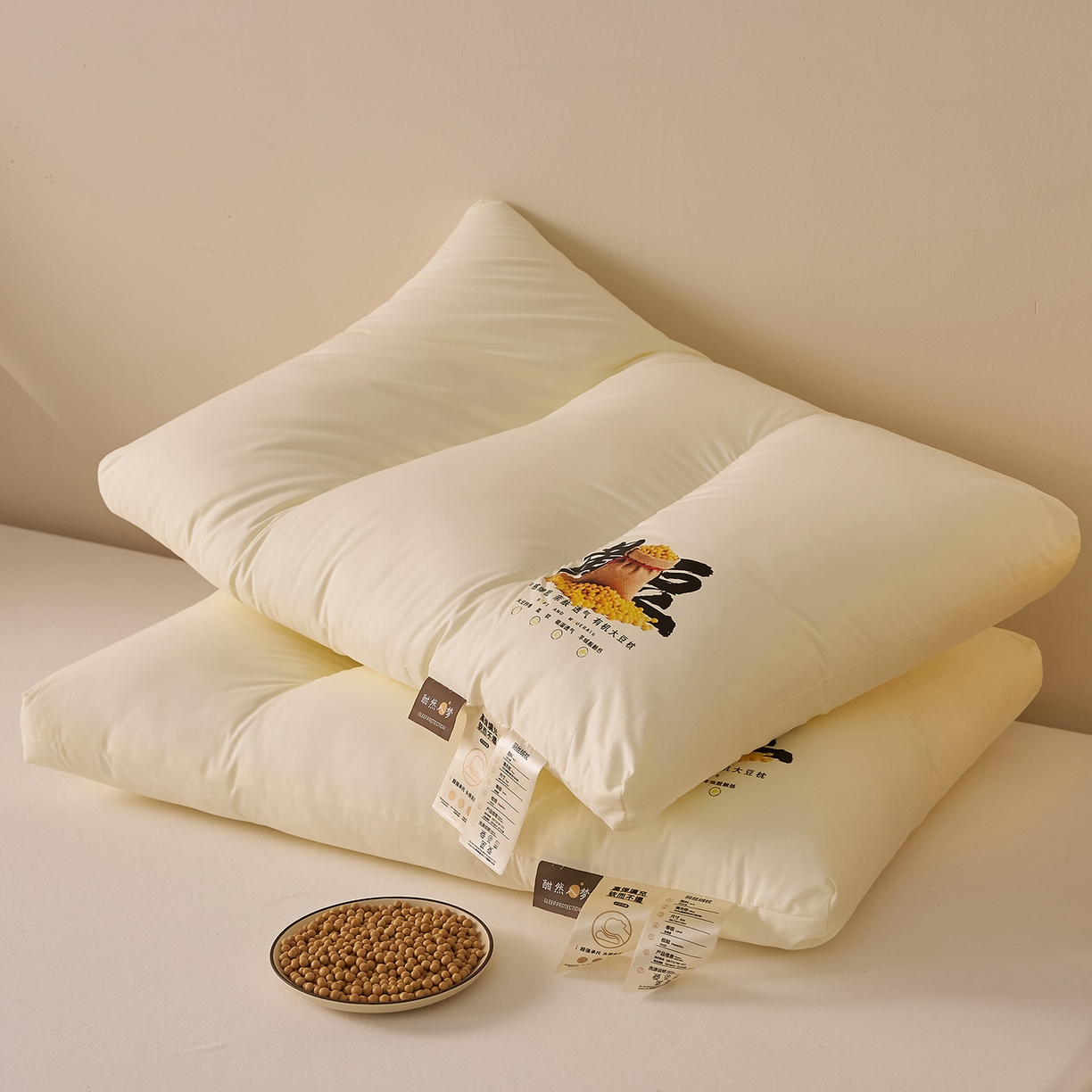 91家纺网 家纺一手货源 找家纺 乐可 2026新款A类全棉大豆枕酣然入梦黄豆枕枕头枕芯 酣然入梦黄豆枕-中