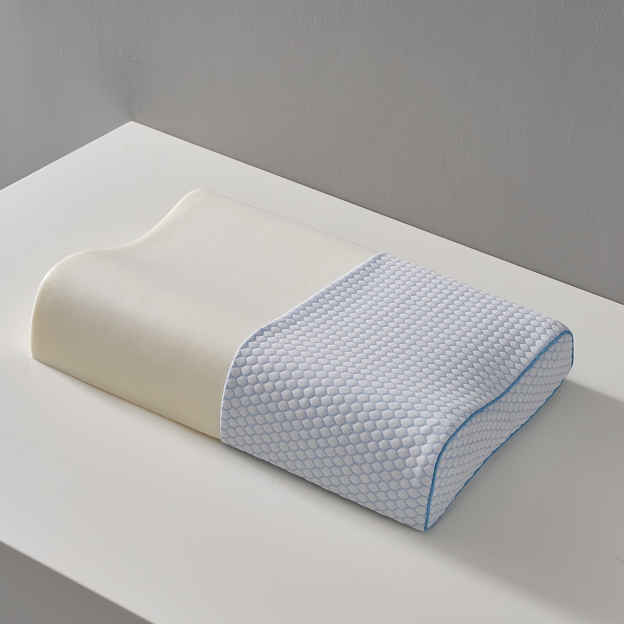 91家纺网 家纺一手货源 找家纺 乐可 2026新款慢回弹曲线水立方太空记忆枕枕头枕芯 水立方记忆枕-蓝