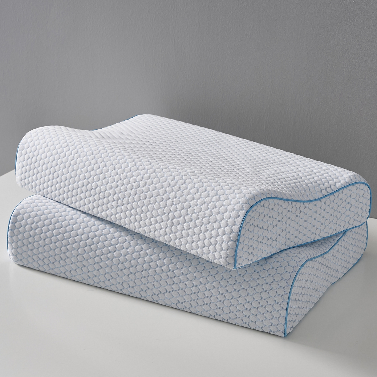 91家纺网 家纺一手货源 找家纺 乐可 2026新款慢回弹曲线水立方太空记忆枕枕头枕芯 水立方记忆枕-蓝