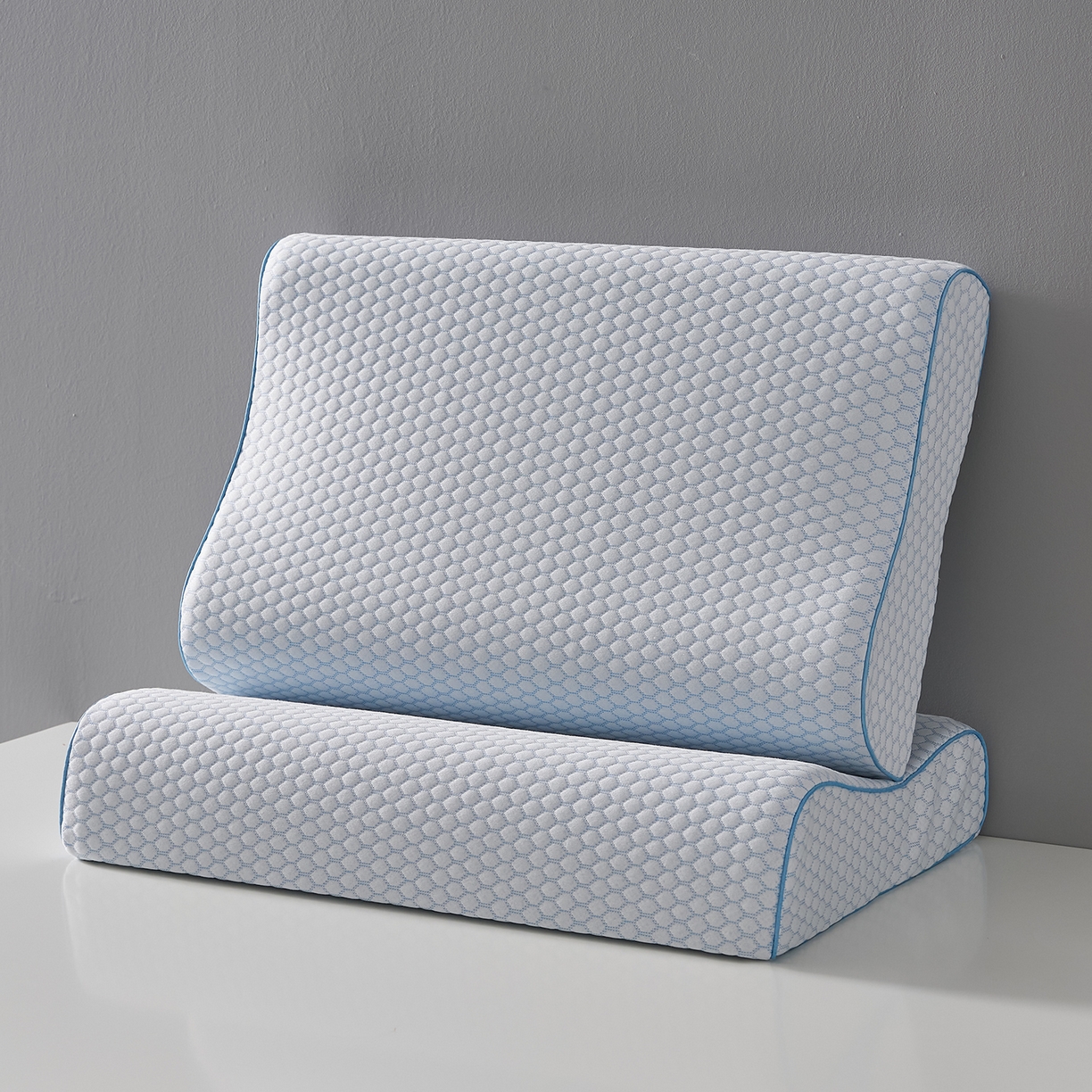 91家纺网 家纺一手货源 找家纺 乐可 2026新款慢回弹曲线水立方太空记忆枕枕头枕芯 水立方记忆枕-蓝