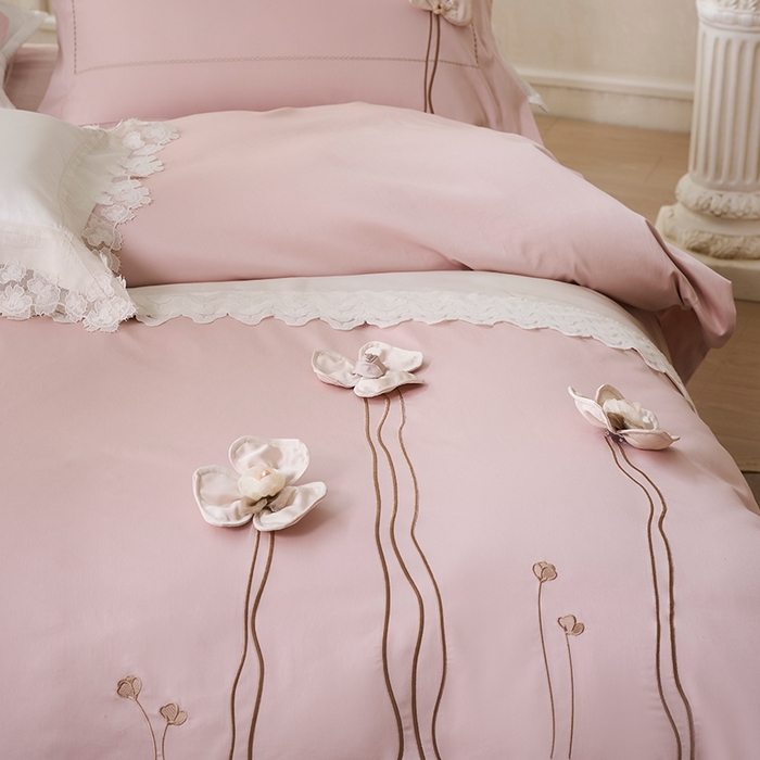 91家纺网 家纺一手货源 找家纺 （总）诗黛尔 2026春夏新款长绒棉刺绣洛薇尔系列四件套（会员-20）