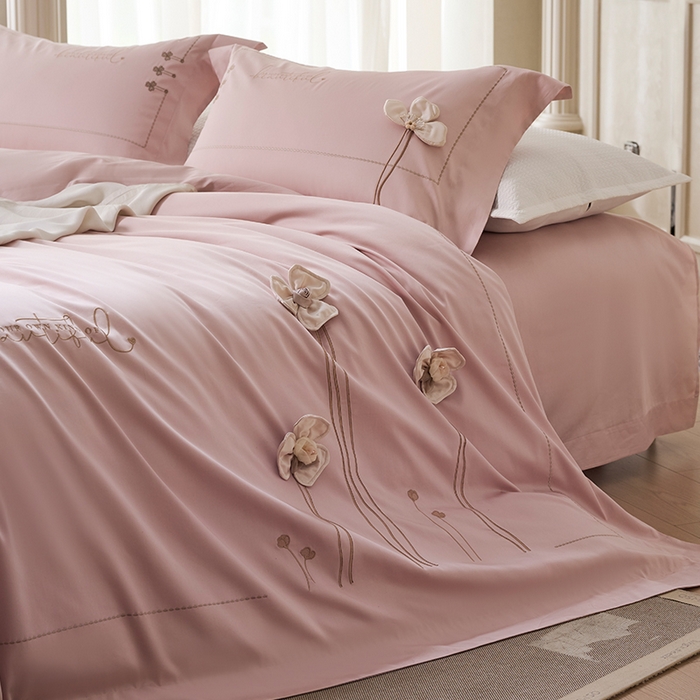 91家纺网 家纺一手货源 找家纺 （总）诗黛尔 2026春夏新款长绒棉刺绣洛薇尔系列四件套（会员-20）