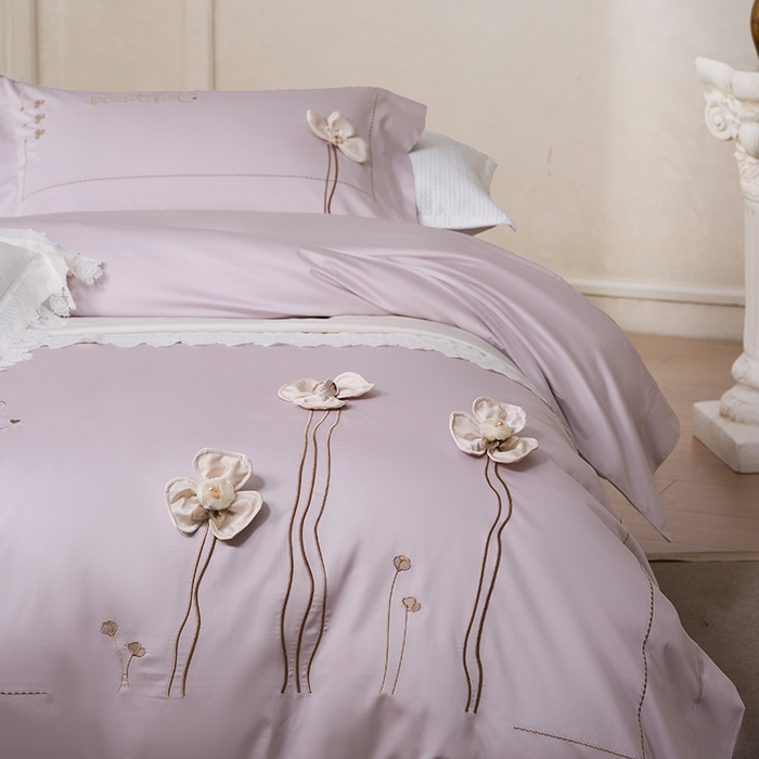 91家纺网 家纺一手货源 找家纺 诗黛尔 2026春夏新款长绒棉刺绣洛薇尔系列四件套（会员-20） 洛薇尔 圣女紫