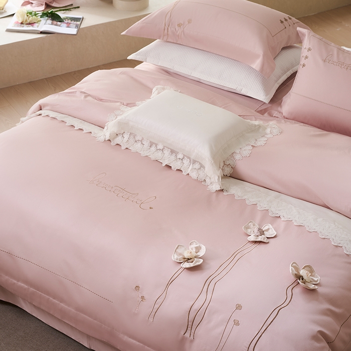 91家纺网 家纺一手货源 找家纺 诗黛尔 2026春夏新款长绒棉刺绣洛薇尔系列四件套（会员-20） 洛薇尔  黛粉莎