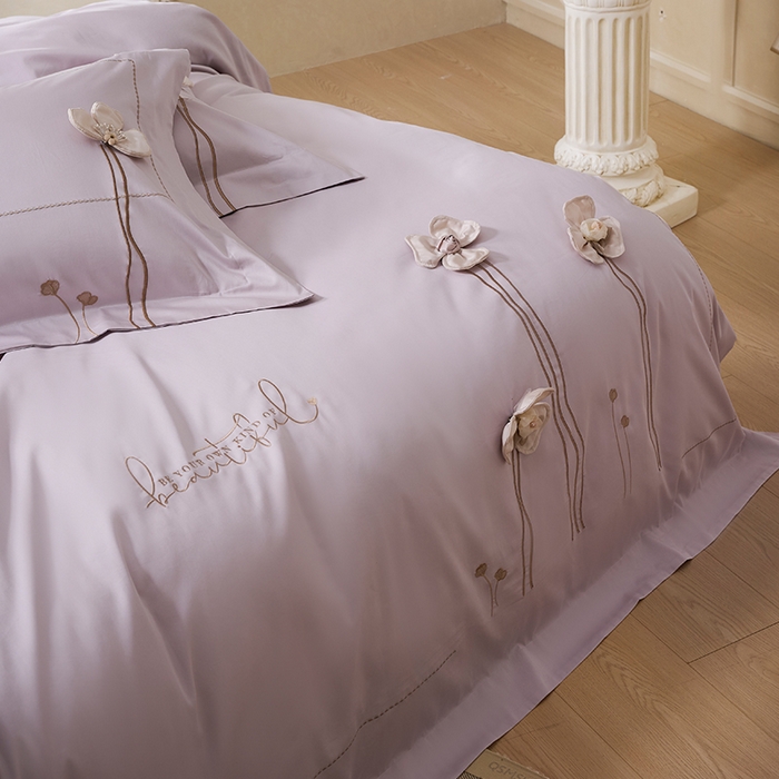 91家纺网 家纺一手货源 找家纺 诗黛尔 2026春夏新款长绒棉刺绣洛薇尔系列四件套（会员-20） 洛薇尔 圣女紫