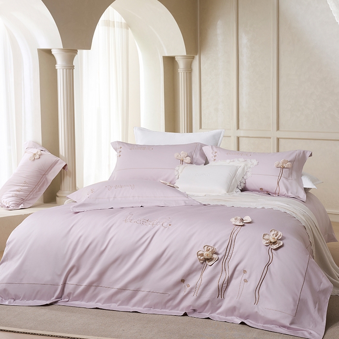 诗黛尔 2026春夏新款长绒棉刺绣洛薇尔系列四件套（会员-20） 洛薇尔 圣女紫