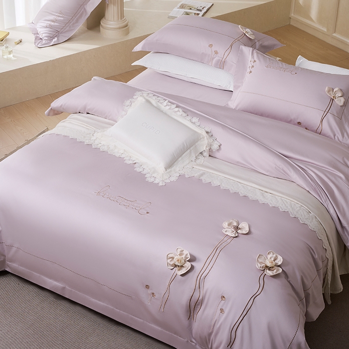 91家纺网 家纺一手货源 找家纺 诗黛尔 2026春夏新款长绒棉刺绣洛薇尔系列四件套（会员-20） 洛薇尔 圣女紫