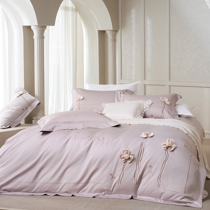 诗黛尔 2026春夏新款长绒棉刺绣洛薇尔系列四件套（会员-20） 洛薇尔 都市灰