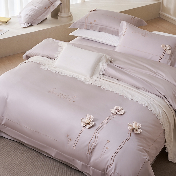 91家纺网 家纺一手货源 找家纺 诗黛尔 2026春夏新款长绒棉刺绣洛薇尔系列四件套（会员-20） 洛薇尔 都市灰