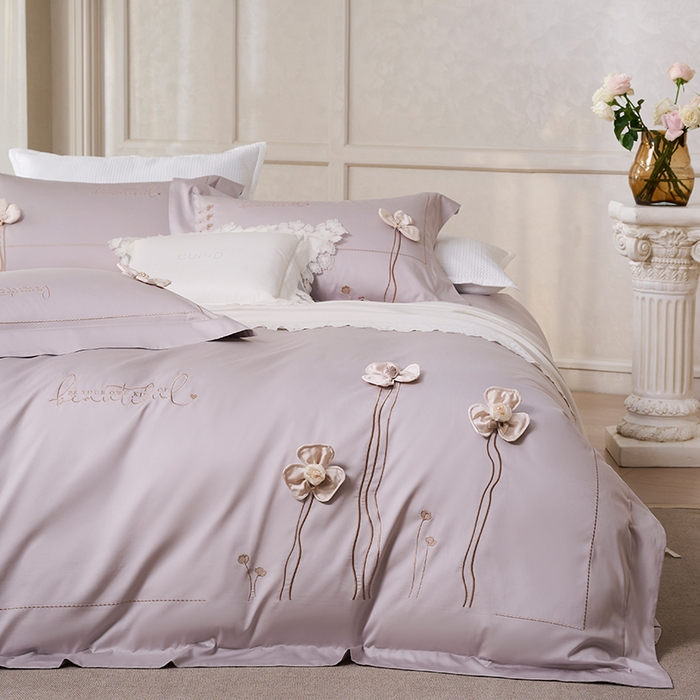 91家纺网 家纺一手货源 找家纺 诗黛尔 2026春夏新款长绒棉刺绣洛薇尔系列四件套（会员-20） 洛薇尔 都市灰