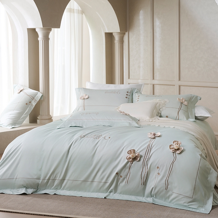 诗黛尔 2026春夏新款长绒棉刺绣洛薇尔系列四件套（会员-20） 洛薇尔 玛卡蓝