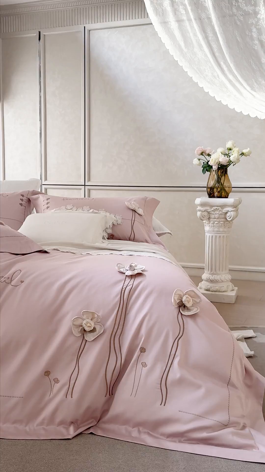 91家纺网 家纺一手货源 找家纺 （总）诗黛尔 2026春夏新款长绒棉刺绣洛薇尔系列四件套（会员-20）