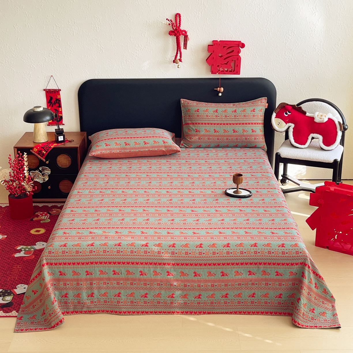 91家纺网 家纺一手货源 找家纺 （总）春皖家纺 2026新款全棉色织双层纱提花百福系列拉链款-单床单