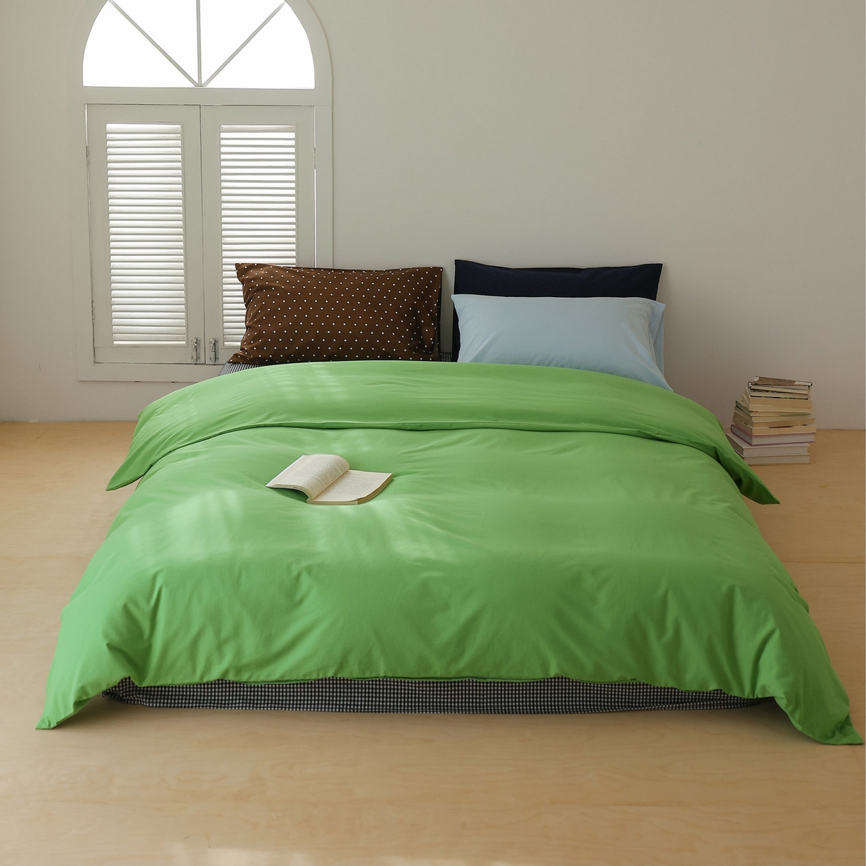 91家纺网 家纺一手货源 找家纺 （总）艾沁家纺 2026新款40s全棉水洗棉色织水洗棉撞色四件套-清风摩卡