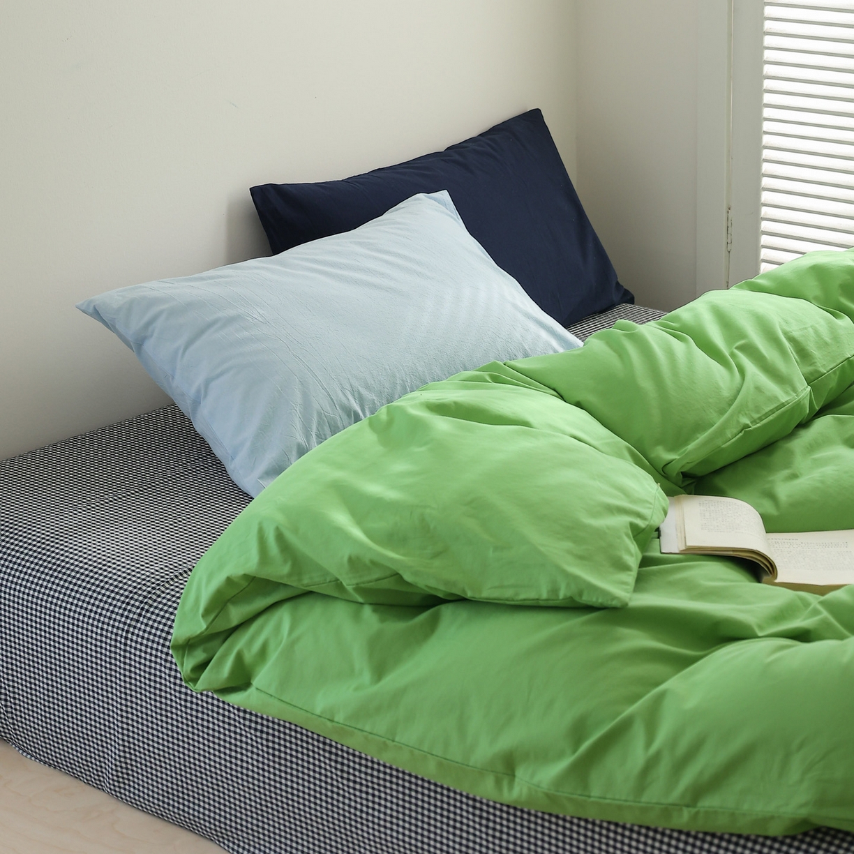 艾沁家纺 2026新款40s全棉水洗棉色织水洗棉撞色四件套-清风摩卡 清风摩卡-浅蓝+藏蓝