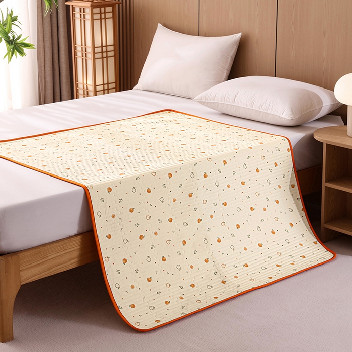 91家纺网 家纺一手货源 找家纺 永旺家纺 2026新款四季可用A面全棉B面宝宝绒全棉纯棉双层纱防水隔尿垫垫子系列 心想事橙