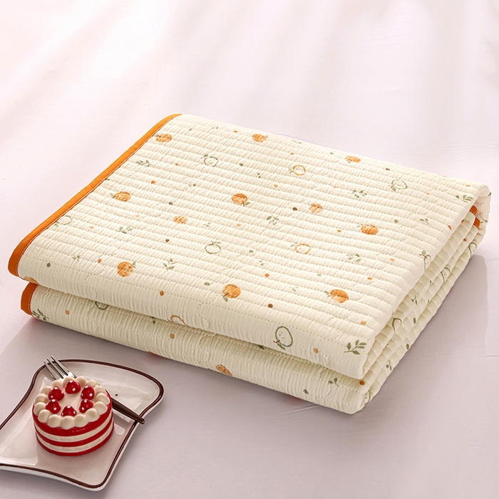 91家纺网 家纺一手货源 找家纺 永旺家纺 2026新款四季可用A面全棉B面宝宝绒全棉纯棉双层纱防水隔尿垫垫子系列 心想事橙