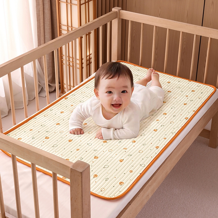 91家纺网 家纺一手货源 找家纺 永旺家纺 2026新款四季可用A面全棉B面宝宝绒全棉纯棉双层纱防水隔尿垫垫子系列 心想事橙