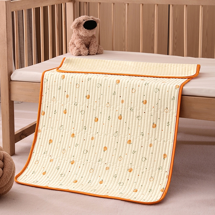 91家纺网 家纺一手货源 找家纺 永旺家纺 2026新款四季可用A面全棉B面宝宝绒全棉纯棉双层纱防水隔尿垫垫子系列 心想事橙