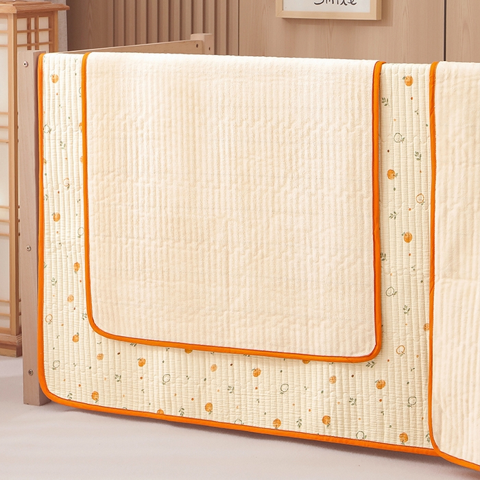 91家纺网 家纺一手货源 找家纺 永旺家纺 2026新款四季可用A面全棉B面宝宝绒全棉纯棉双层纱防水隔尿垫垫子系列 心想事橙