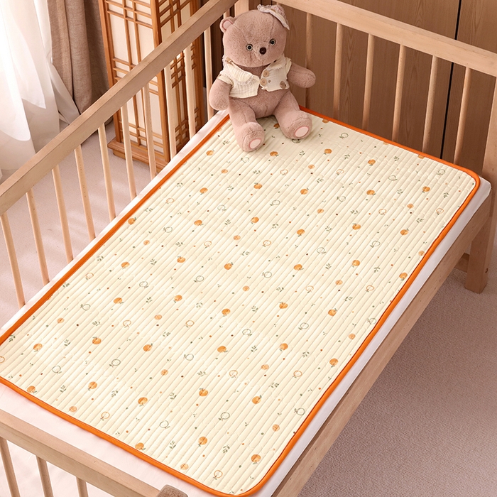 91家纺网 家纺一手货源 找家纺 永旺家纺 2026新款四季可用A面全棉B面宝宝绒全棉纯棉双层纱防水隔尿垫垫子系列 心想事橙