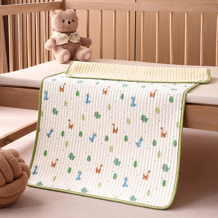 91家纺网 家纺一手货源 找家纺 永旺家纺 2026新款四季可用A面全棉B面宝宝绒全棉纯棉双层纱防水隔尿垫垫子系列 恐龙乐园