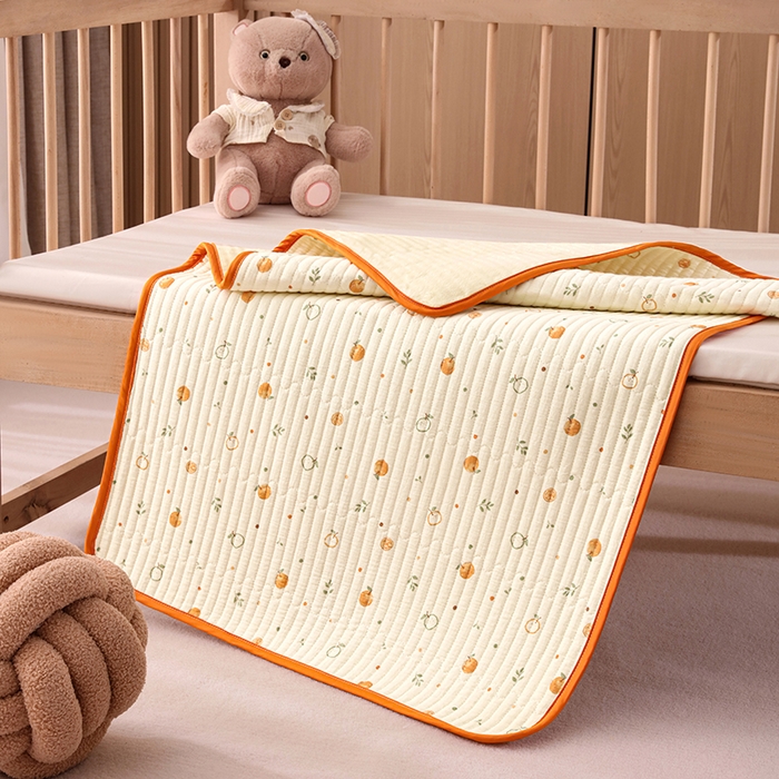 91家纺网 家纺一手货源 找家纺 永旺家纺 2026新款四季可用A面全棉B面宝宝绒全棉纯棉双层纱防水隔尿垫垫子系列 心想事橙