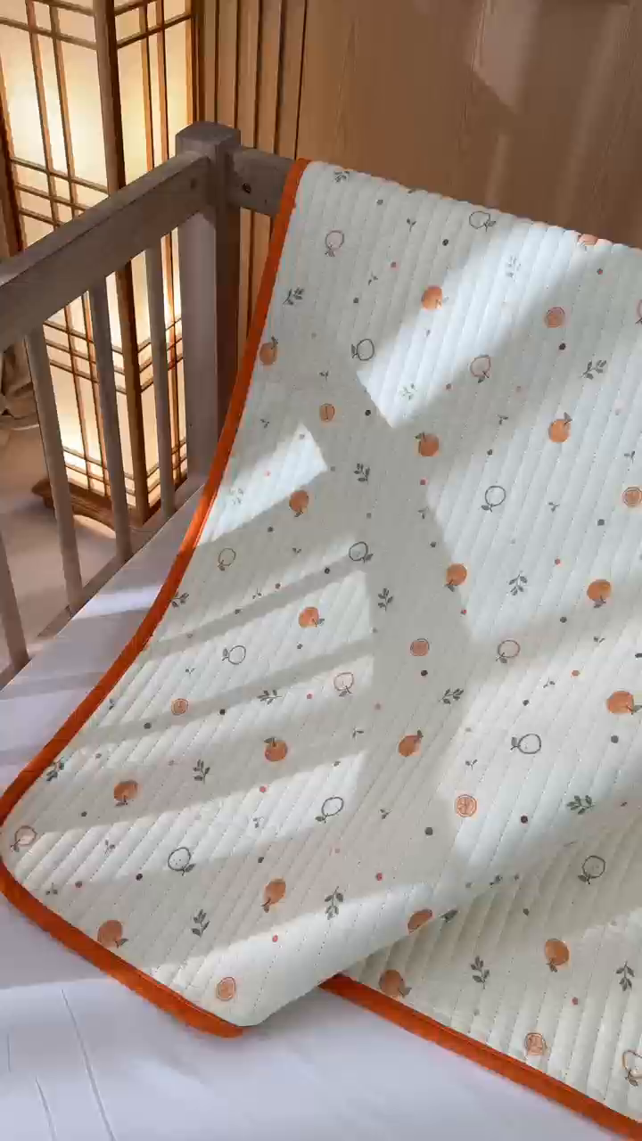 91家纺网 家纺一手货源 找家纺 永旺家纺 2026新款四季可用A面全棉B面宝宝绒全棉纯棉双层纱防水隔尿垫垫子系列 心想事橙