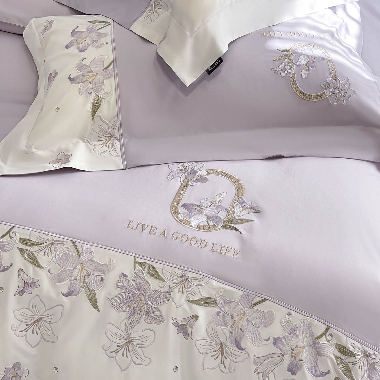 91家纺网 家纺一手货源 找家纺  2026新款特供款A类长绒棉纯棉四件套100全棉少女心刺绣被套床单床笠床上用品 花若梦-幽紫