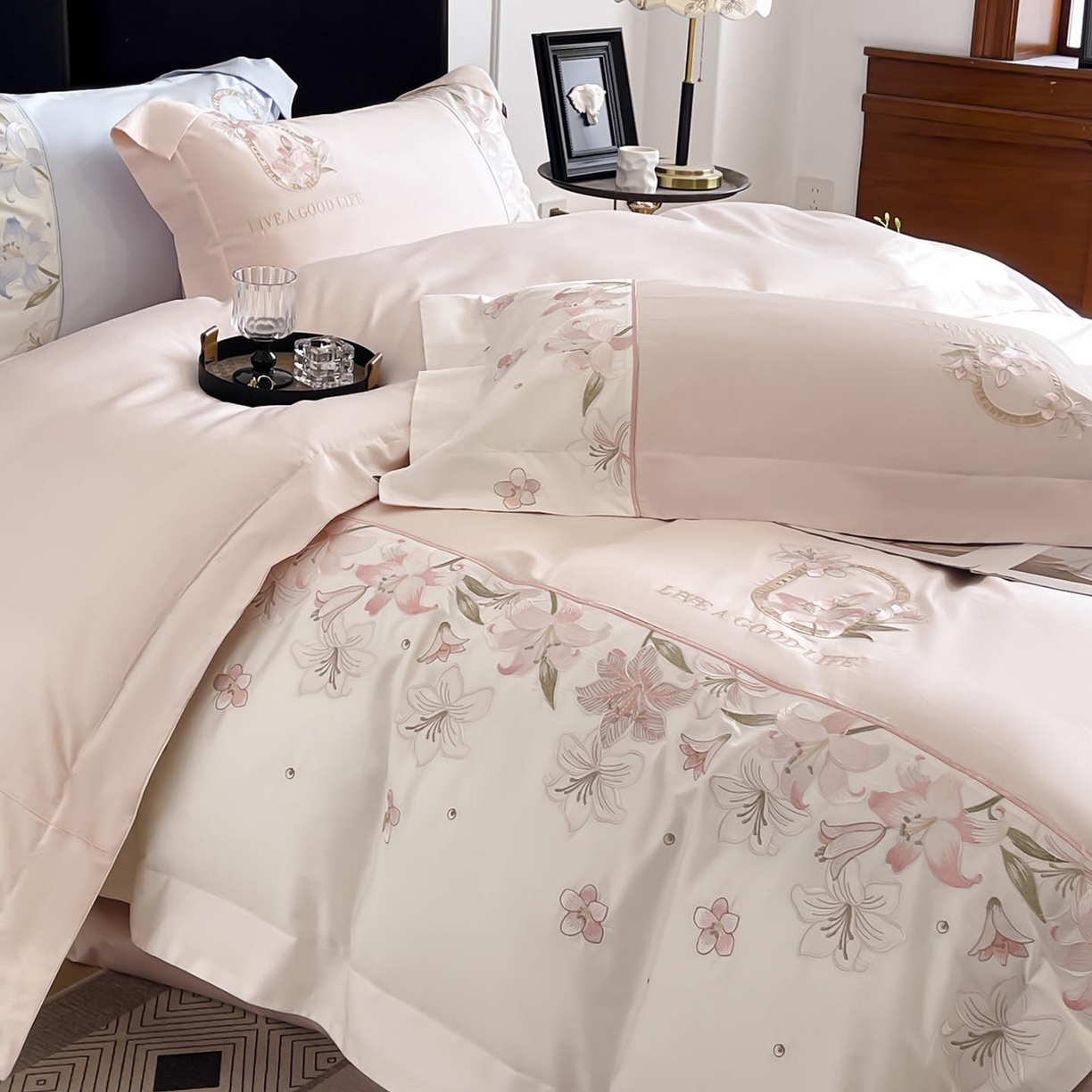 91家纺网 家纺一手货源 找家纺 （总） 2026新款特供款A类长绒棉纯棉四件套100全棉少女心刺绣被套床单床笠床上用品