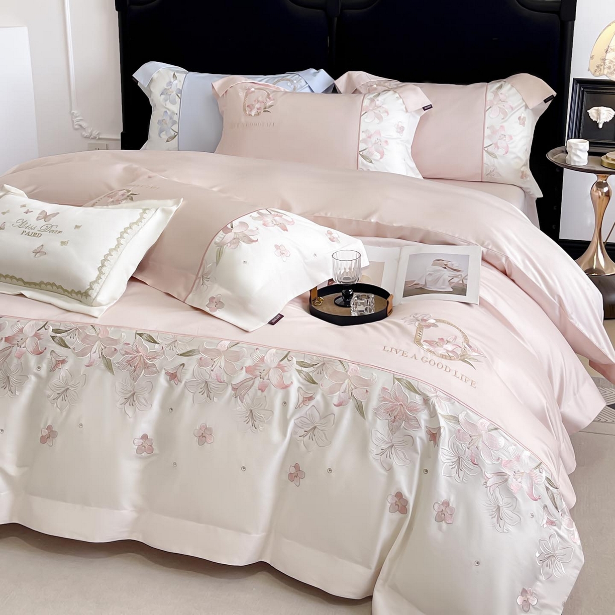 91家纺网 家纺一手货源 找家纺 （总） 2026新款特供款A类长绒棉纯棉四件套100全棉少女心刺绣被套床单床笠床上用品