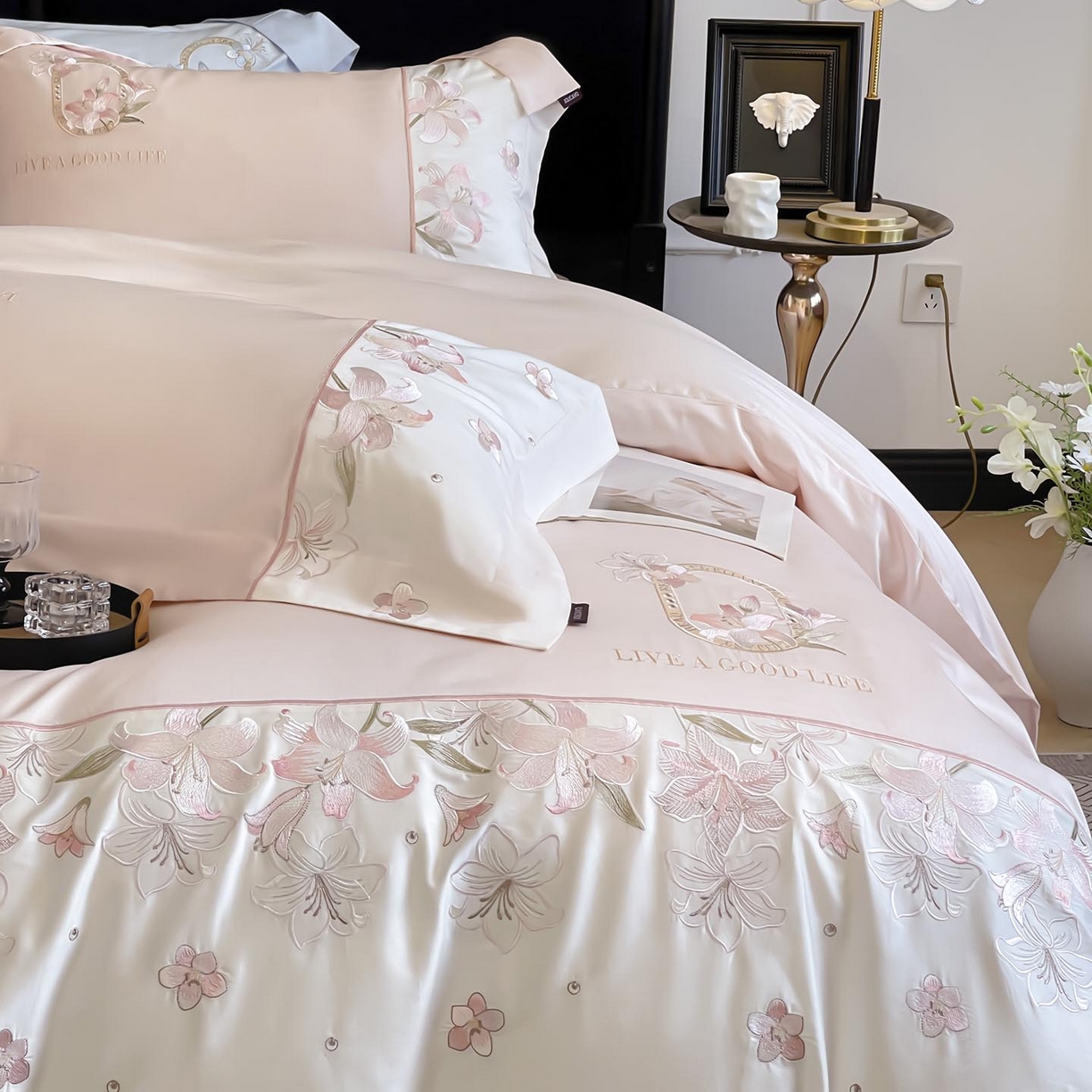 91家纺网 家纺一手货源 找家纺 （总） 2026新款特供款A类长绒棉纯棉四件套100全棉少女心刺绣被套床单床笠床上用品