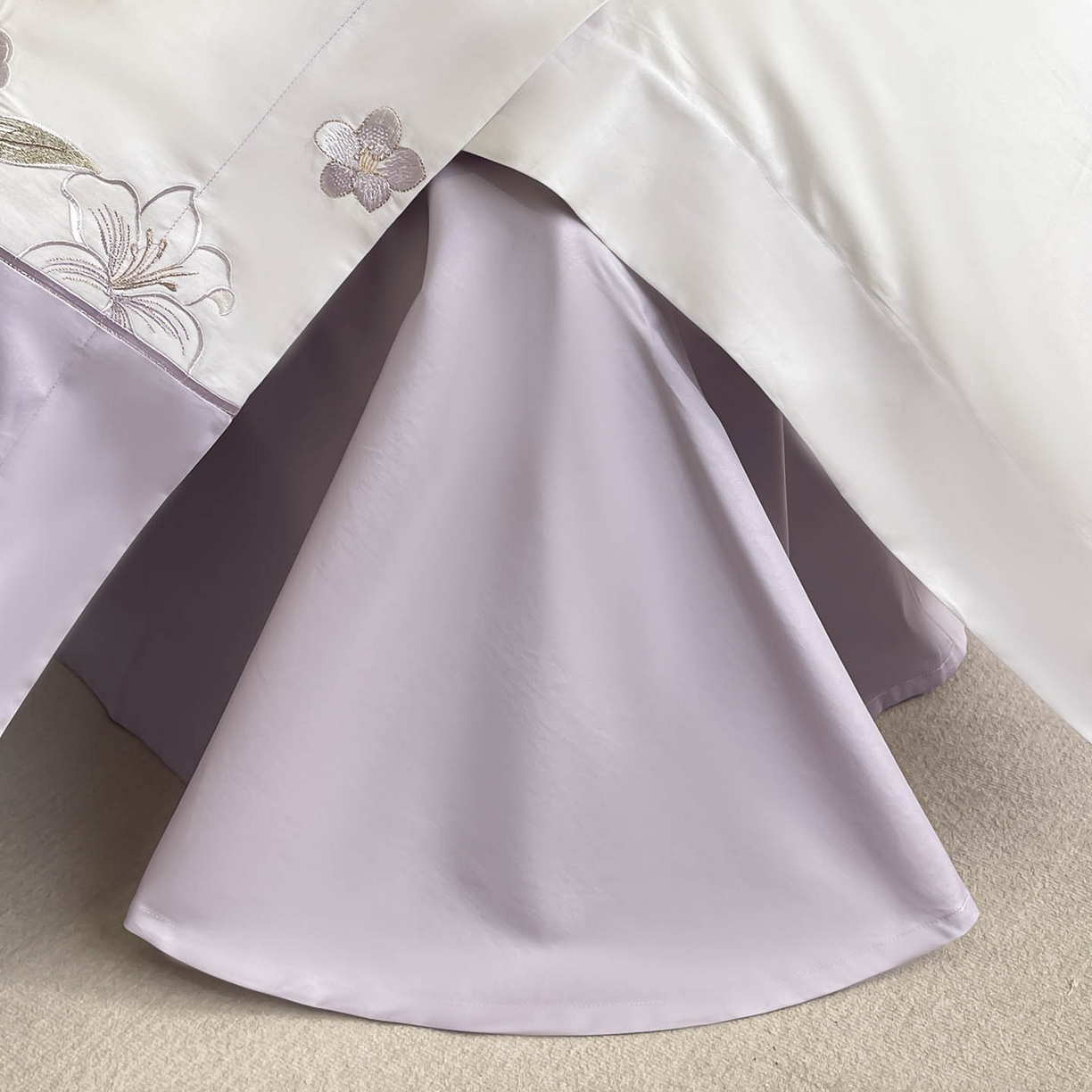 91家纺网 家纺一手货源 找家纺  2026新款特供款A类长绒棉纯棉四件套100全棉少女心刺绣被套床单床笠床上用品 花若梦-幽紫