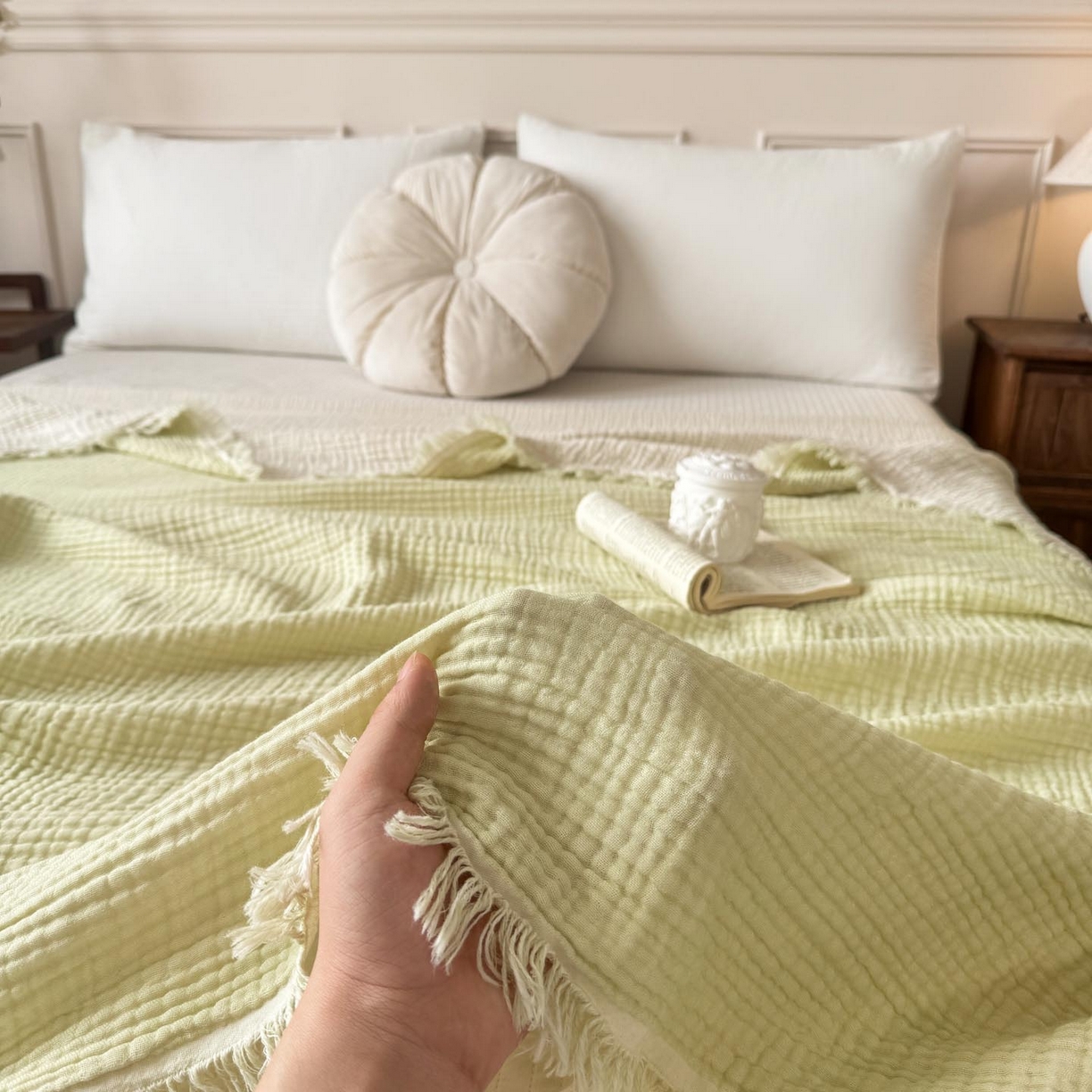 91家纺网 家纺一手货源 找家纺 （总）帅露家纺 2026新款全棉四层纱多功能盖毯毛毯