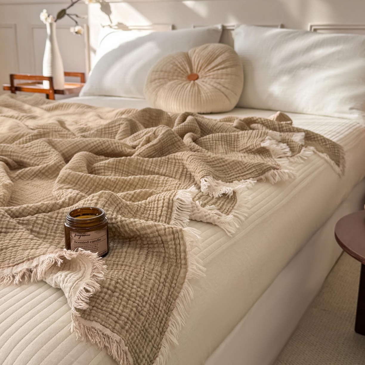 91家纺网 家纺一手货源 找家纺 （总）帅露家纺 2026新款全棉四层纱多功能盖毯毛毯