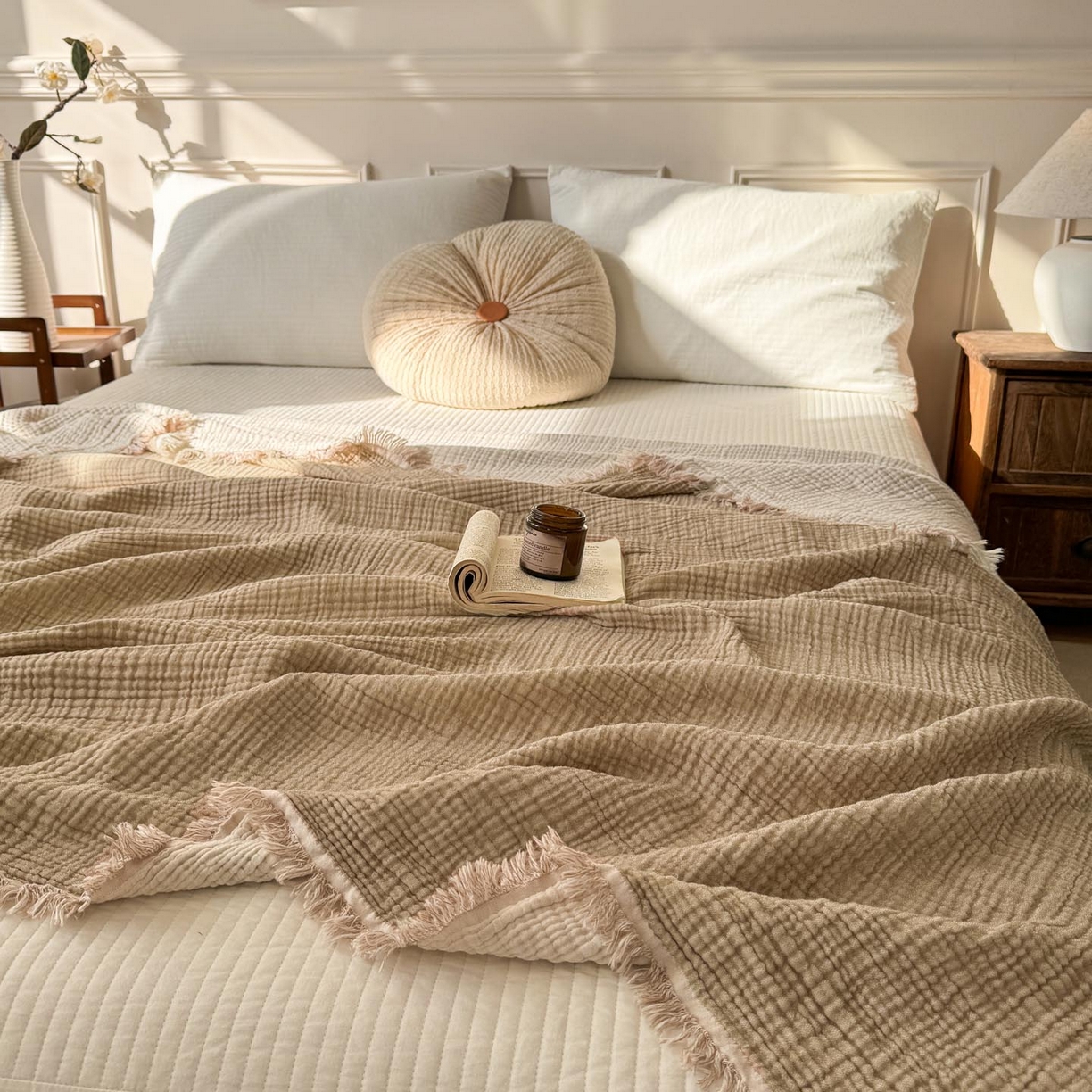 91家纺网 家纺一手货源 找家纺 （总）帅露家纺 2026新款全棉四层纱多功能盖毯毛毯