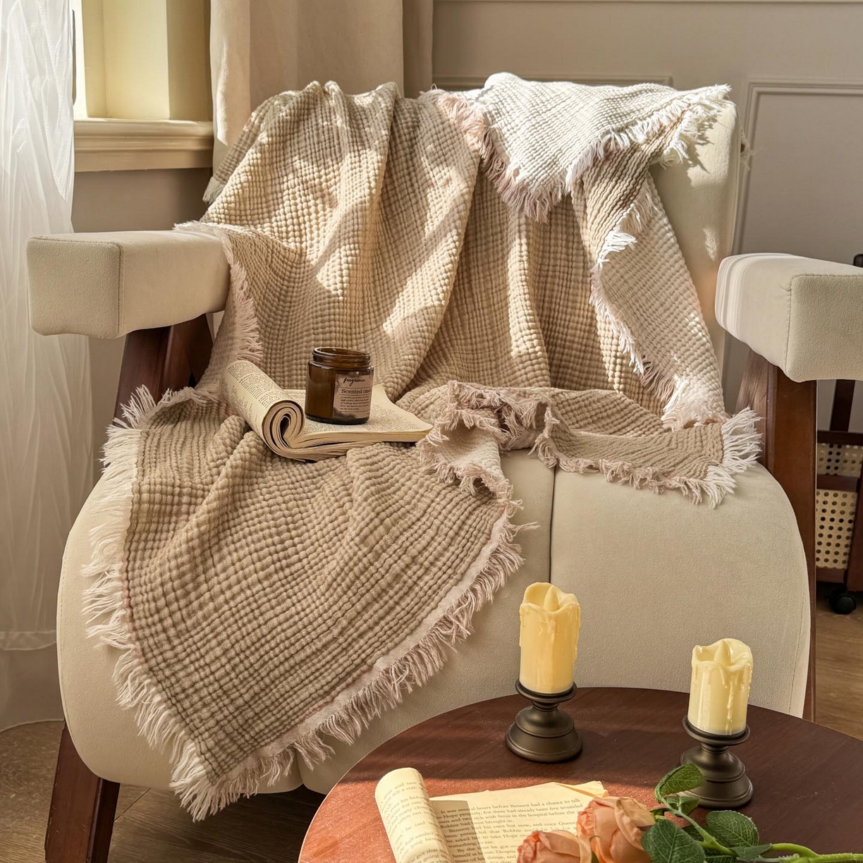 91家纺网 家纺一手货源 找家纺 （总）帅露家纺 2026新款全棉四层纱多功能盖毯毛毯