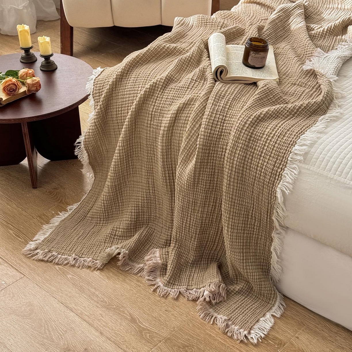 91家纺网 家纺一手货源 找家纺 （总）帅露家纺 2026新款全棉四层纱多功能盖毯毛毯