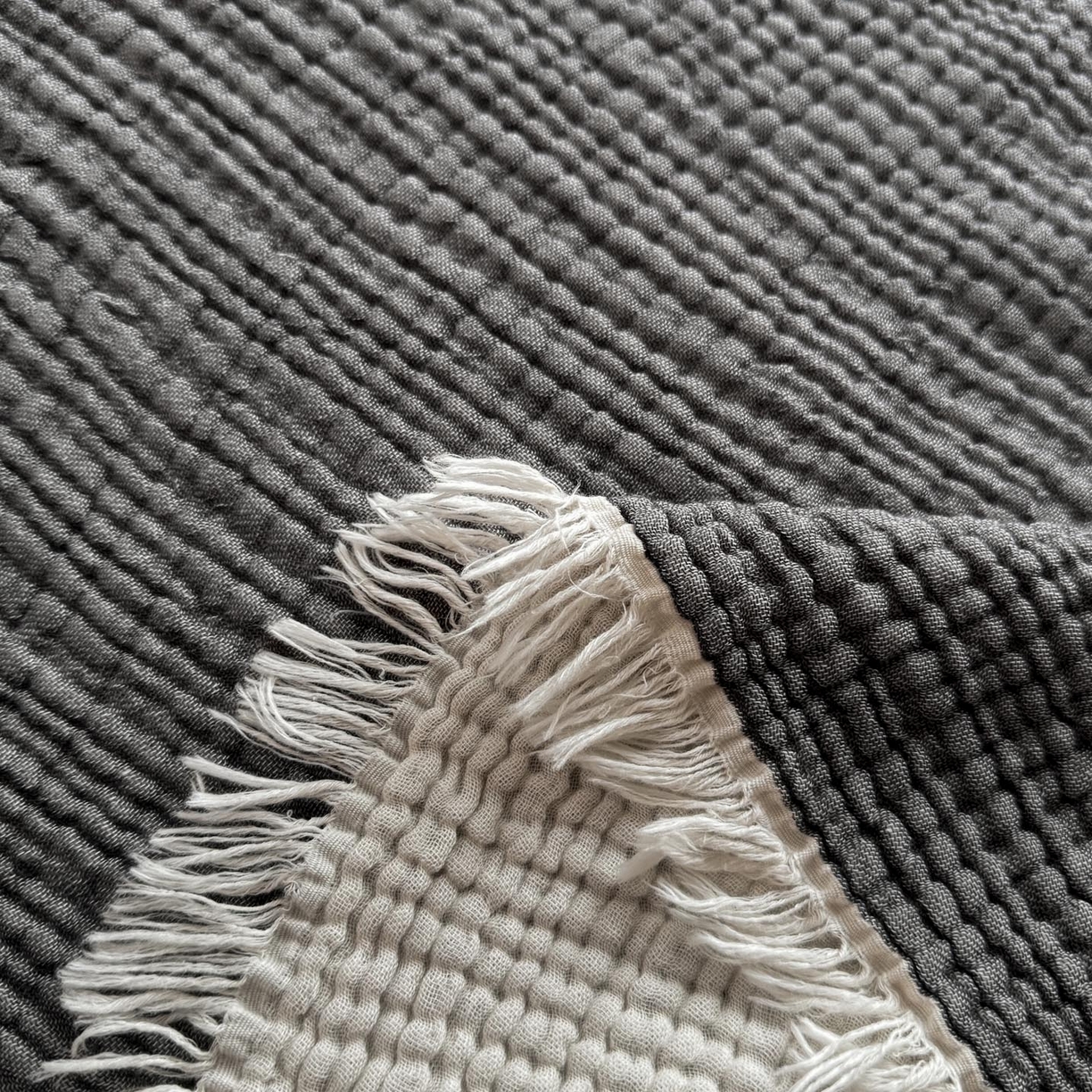 91家纺网 家纺一手货源 找家纺 帅露家纺 2026新款全棉四层纱多功能盖毯毛毯 气质灰