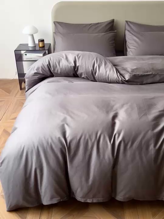 91家纺网 家纺一手货源 找家纺 盛馨家纺 2026新款40长绒棉ins美拉德色系纯色双拼全棉单品四件套单人纯色三件套 深麻灰