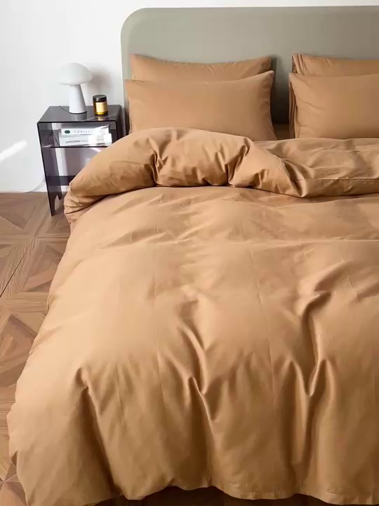 91家纺网 家纺一手货源 找家纺 盛馨家纺 2026新款40长绒棉ins美拉德色系纯色双拼全棉单品四件套单人纯色三件套 黄琉璃